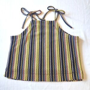 Madewell Tie-Shoulder Tank Top XL Striped Crochet Boho Festival Hippie Rainbow